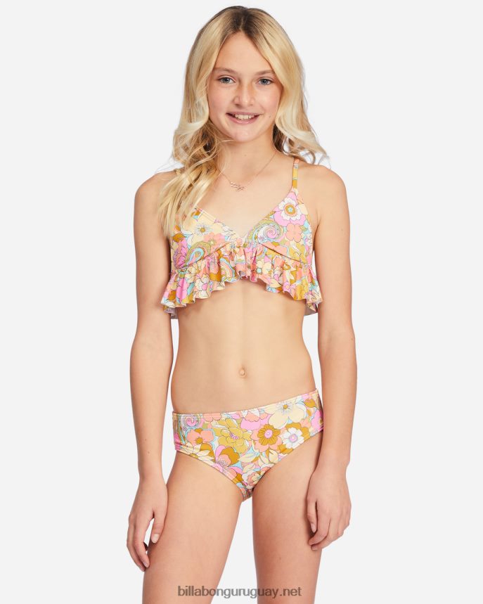 ¿No es ella un hermoso conjunto de bikini triangular con volantes chicas multi DR68442722 Billabong