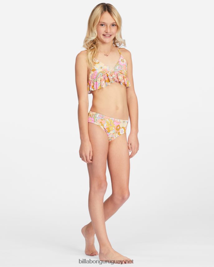 ¿No es ella un hermoso conjunto de bikini triangular con volantes chicas multi DR68442722 Billabong