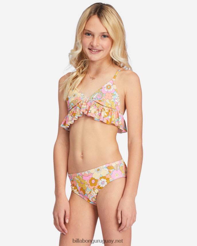 ¿No es ella un hermoso conjunto de bikini triangular con volantes chicas multi DR68442722 Billabong