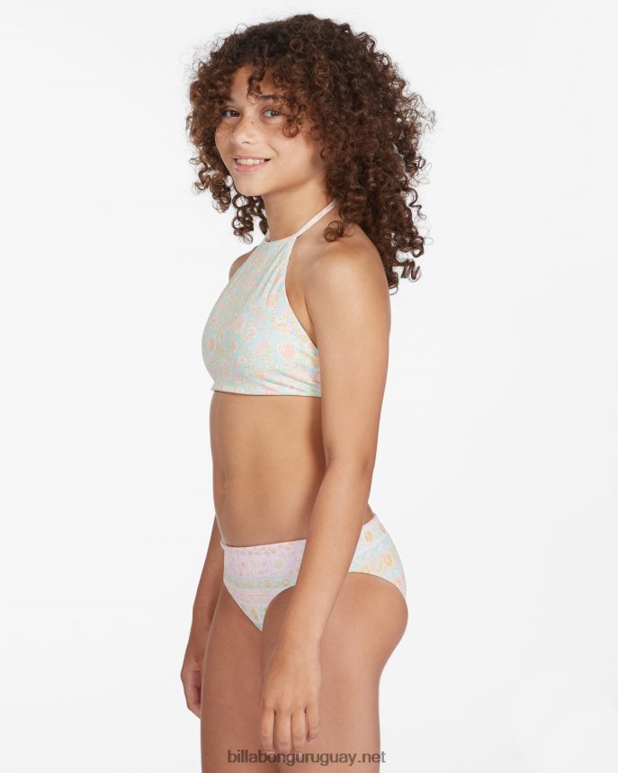 conjunto de bikini reversible de cuello alto a capas con amor chicas multi DR68442797 Billabong