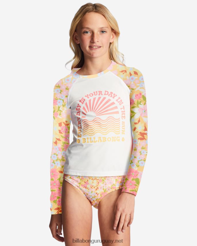 4-16 conjunto de baño de dos piezas con guardapolvo de manga larga de ensueño de primavera chicas durazno dorado DR68442714 Billabong