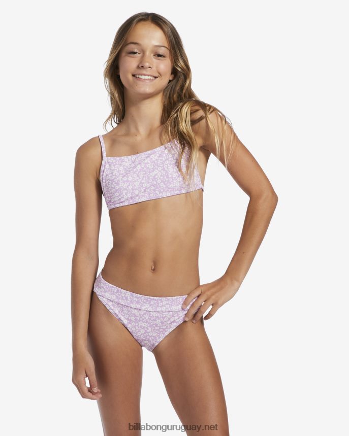 4-16 conjunto de baño de dos piezas sin mangas con tiras en el lado de las flores chicas sueño lila DR68442788 Billabong