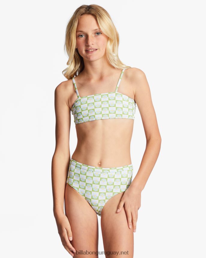 4-16 conjunto de baño de dos piezas sin mangas con tiras para todo el día daze chicas prado de musgo DR68442731 Billabong