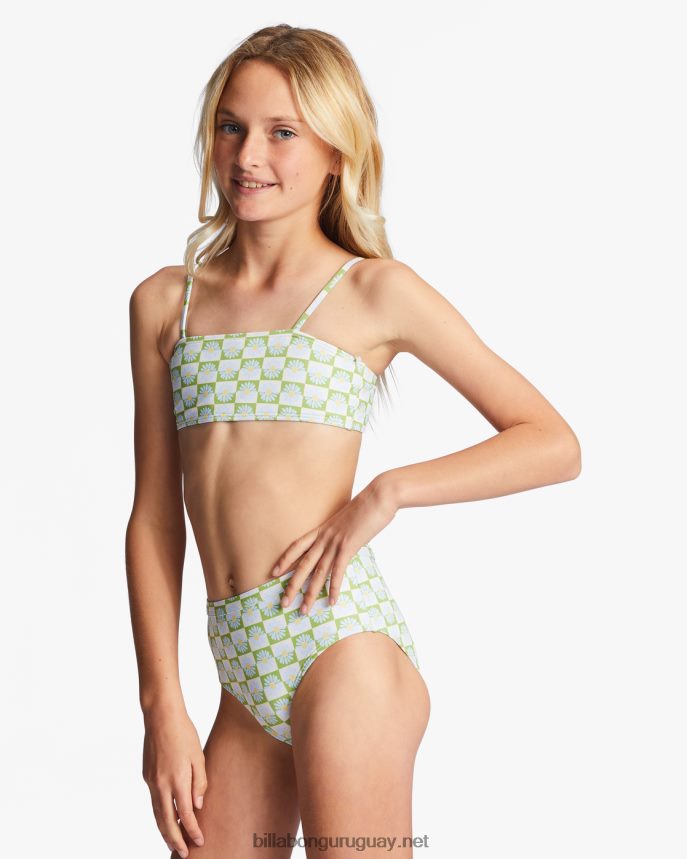 4-16 conjunto de baño de dos piezas sin mangas con tiras para todo el día daze chicas prado de musgo DR68442731 Billabong