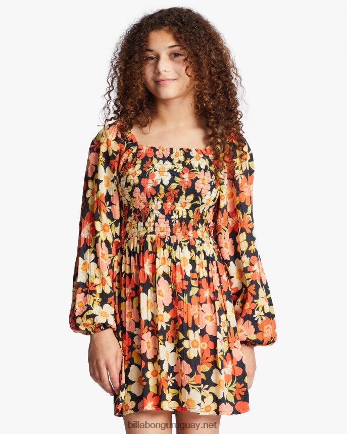 el otoño está aquí mini vestido de manga larga chicas negro multi DR68442750 Billabong