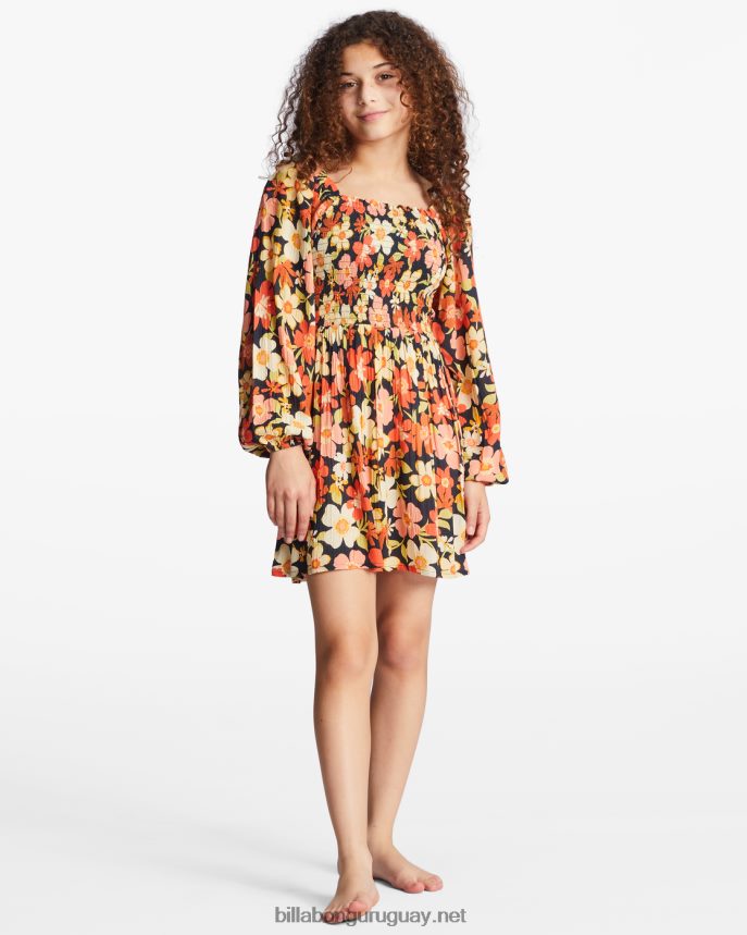 el otoño está aquí mini vestido de manga larga chicas negro multi DR68442750 Billabong