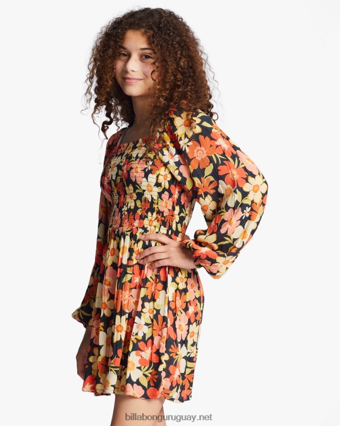 el otoño está aquí mini vestido de manga larga chicas negro multi DR68442750 Billabong