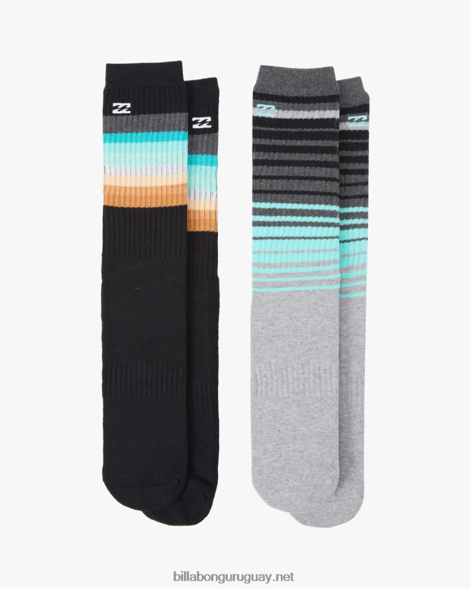 Pack de 2 pares de calcetines con rayas desteñidas hombres negro DR6844703 Billabong