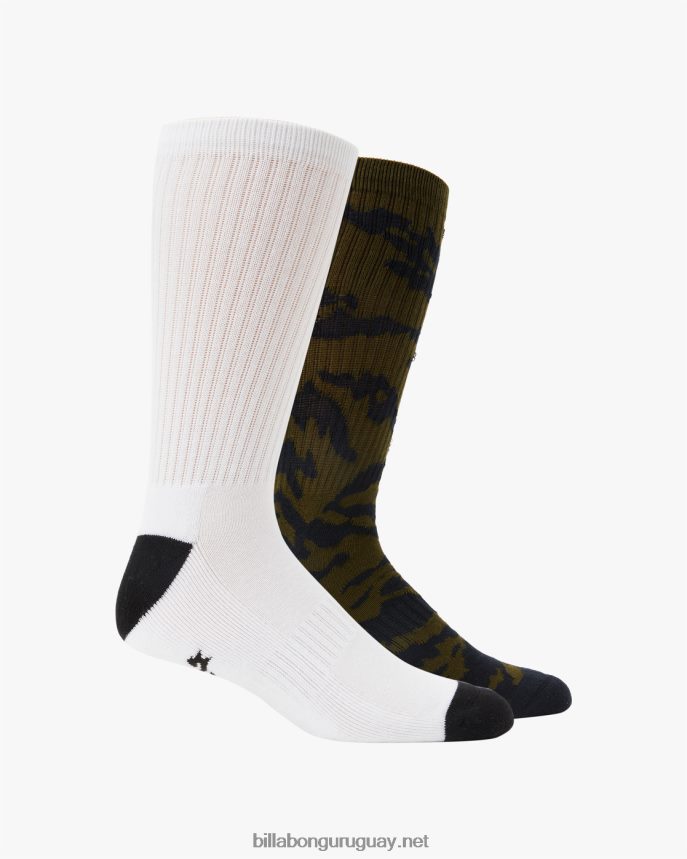 Paquete de 2 pares de calcetines con estampado de cebra hombres aceituna DR6844758 Billabong