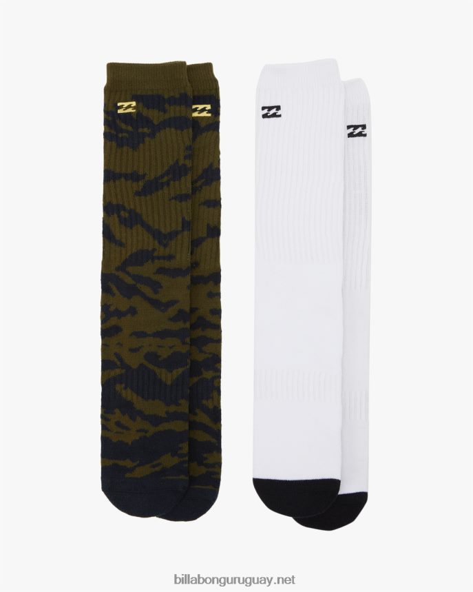 Paquete de 2 pares de calcetines con estampado de cebra hombres aceituna DR6844758 Billabong