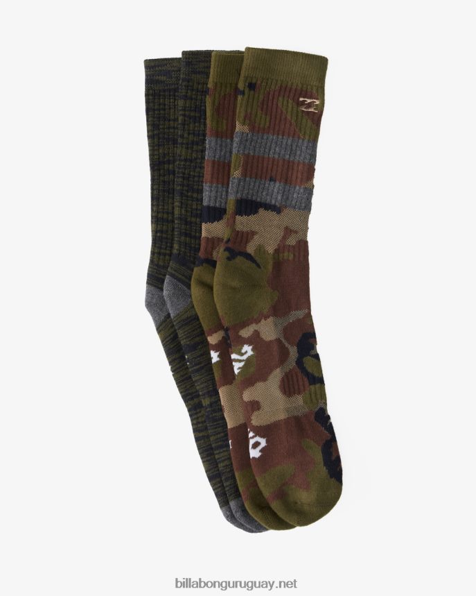 paquete de 2 pares de calcetines de camuflaje hombres verde DR6844728 Billabong