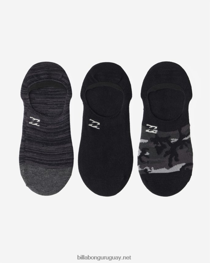 paquete de 3 pares de calcetines invisibles de camuflaje hombres negro DR6844729 Billabong