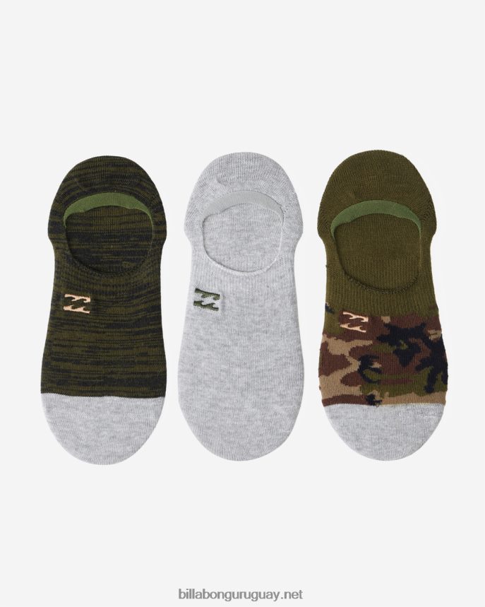 paquete de 3 pares de calcetines invisibles de camuflaje hombres verde DR6844739 Billabong