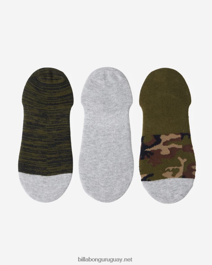 paquete de 3 pares de calcetines invisibles de camuflaje hombres verde DR6844739 Billabong