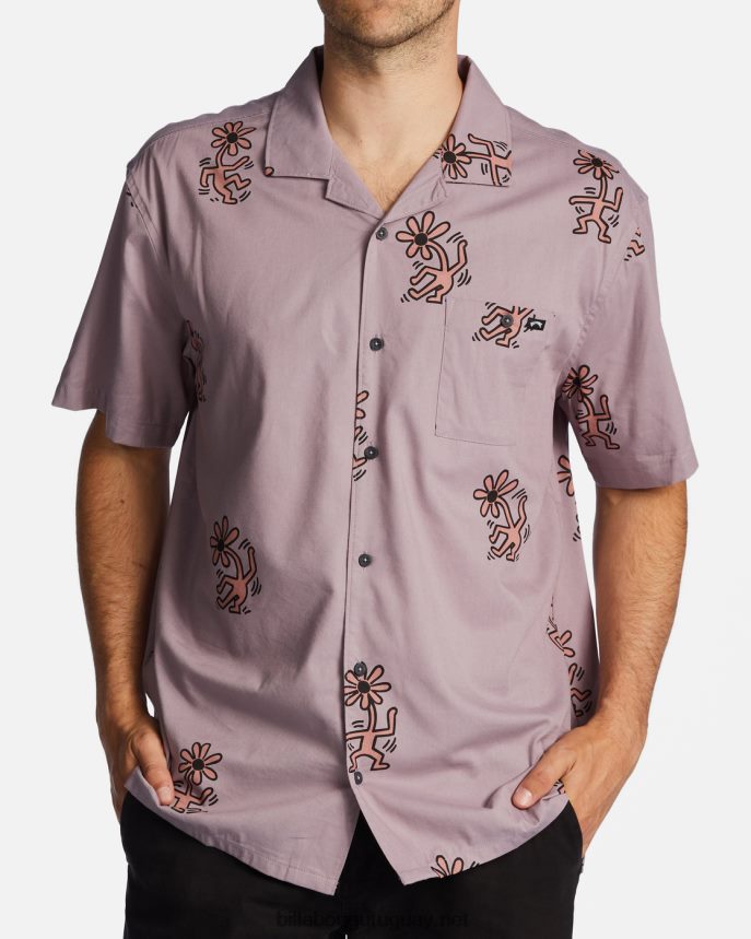 keith haring flower dance vacay camisa de manga corta hombres gris violeta DR6844219 Billabong