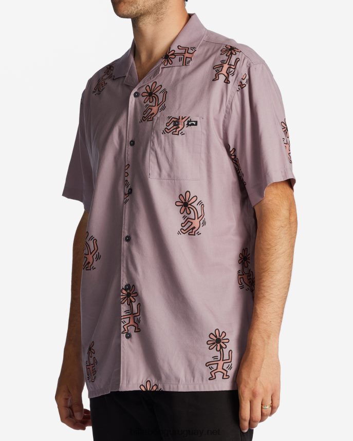 keith haring flower dance vacay camisa de manga corta hombres gris violeta DR6844219 Billabong