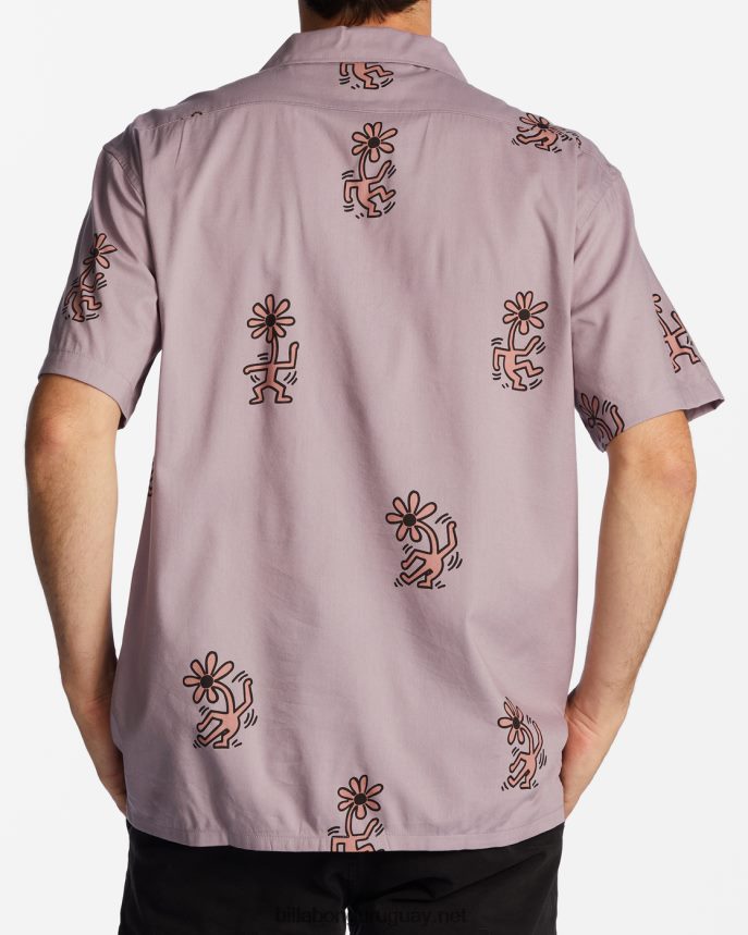 keith haring flower dance vacay camisa de manga corta hombres gris violeta DR6844219 Billabong