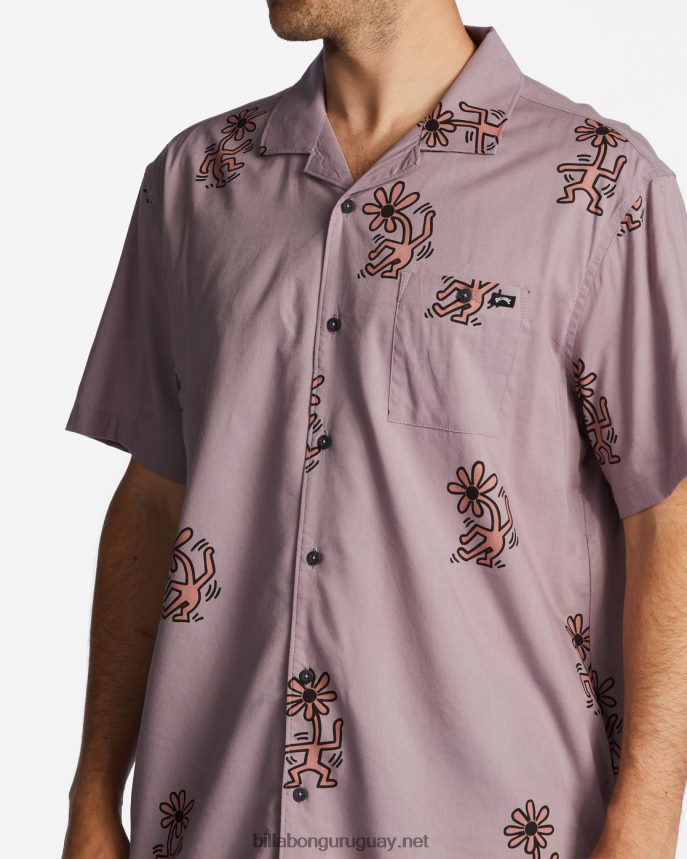 keith haring flower dance vacay camisa de manga corta hombres gris violeta DR6844219 Billabong
