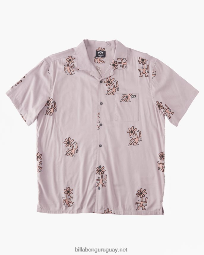 keith haring flower dance vacay camisa de manga corta hombres gris violeta DR6844219 Billabong