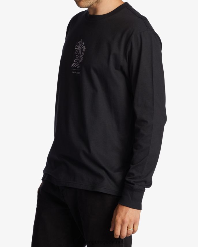 keith haring danza de las flores camiseta de manga larga hombres negro lavado DR6844224 Billabong