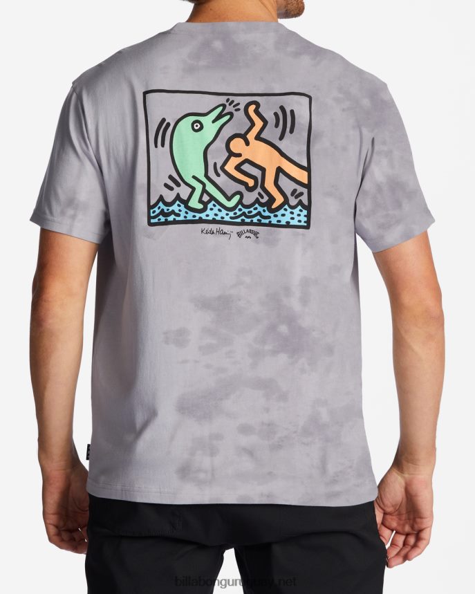 keith haring danza delfín camiseta hombres gris violeta DR6844222 Billabong