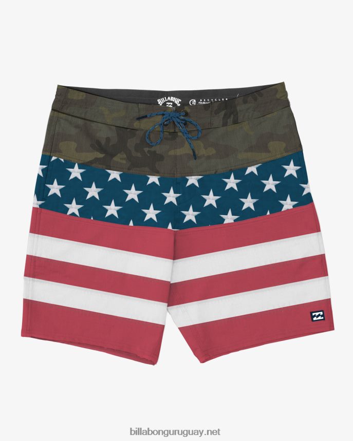 shorts de baño tribong lo tide con rayas y estrellas 19'' hombres rojo blanco azul DR684436 Billabong