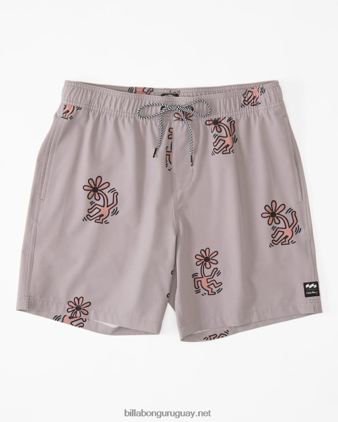 shorts de playa de 17'' keith haring flower dance layback hombres gris violeta DR68444 Billabong