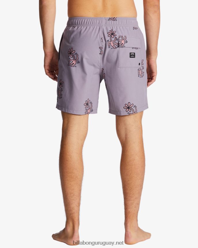shorts de playa de 17\'\' keith haring flower dance layback hombres gris violeta DR68444 Billabong