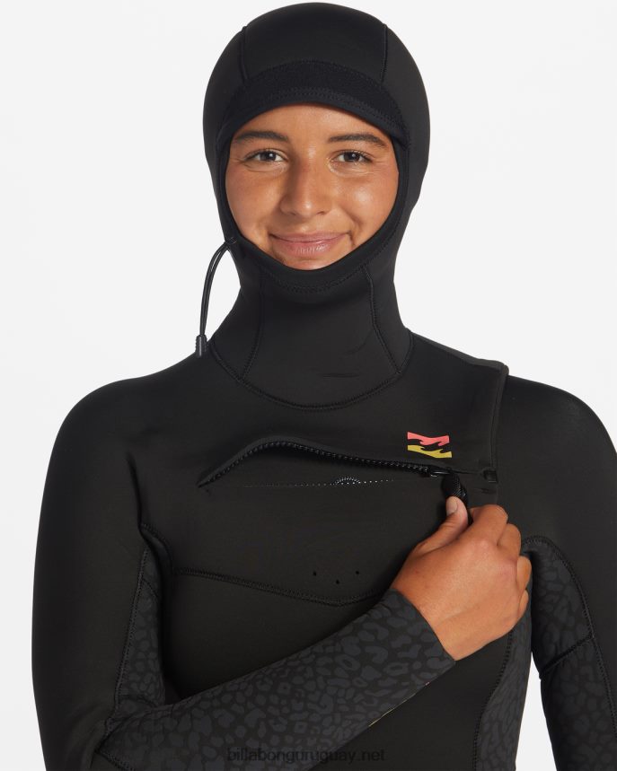 Traje de neopreno completo 5/4 Synergy con capucha y cremallera en el pecho mujer negro salvaje DR68442572 Billabong
