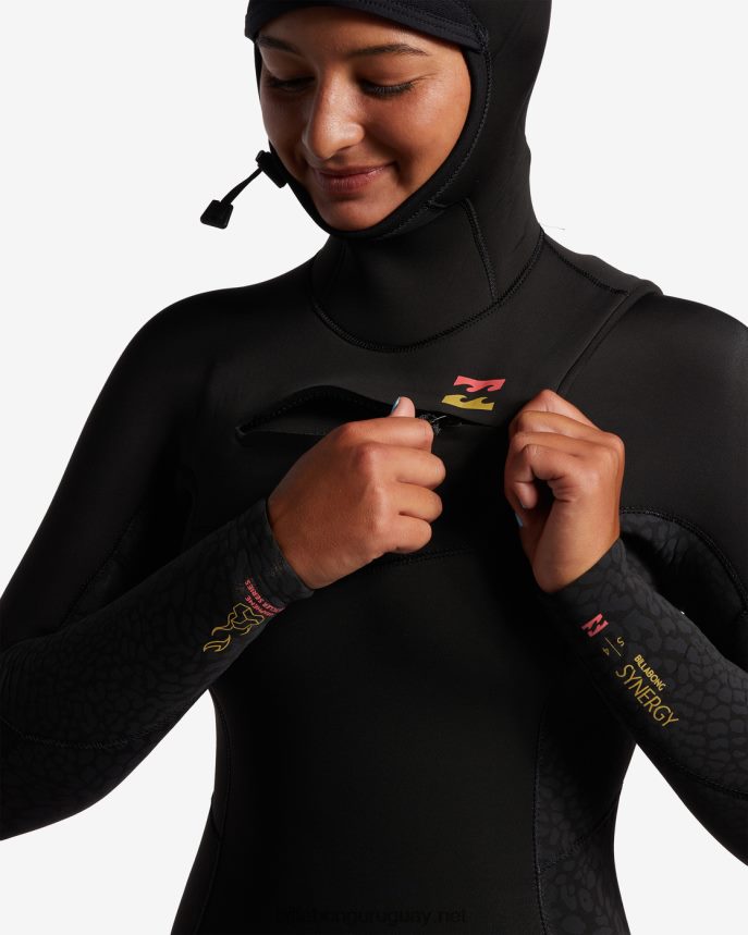 Traje de neopreno completo 5/4 Synergy con capucha y cremallera en el pecho mujer negro salvaje DR68442572 Billabong