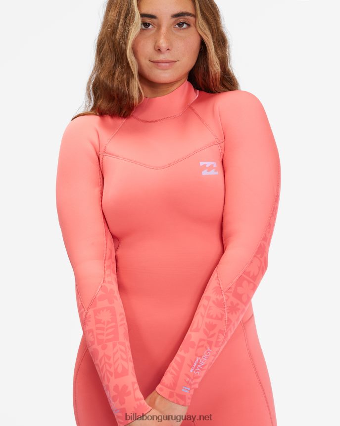 Traje de neopreno completo con cremallera trasera 3/2 Synergy mujer coral de la vendimia DR68442583 Billabong