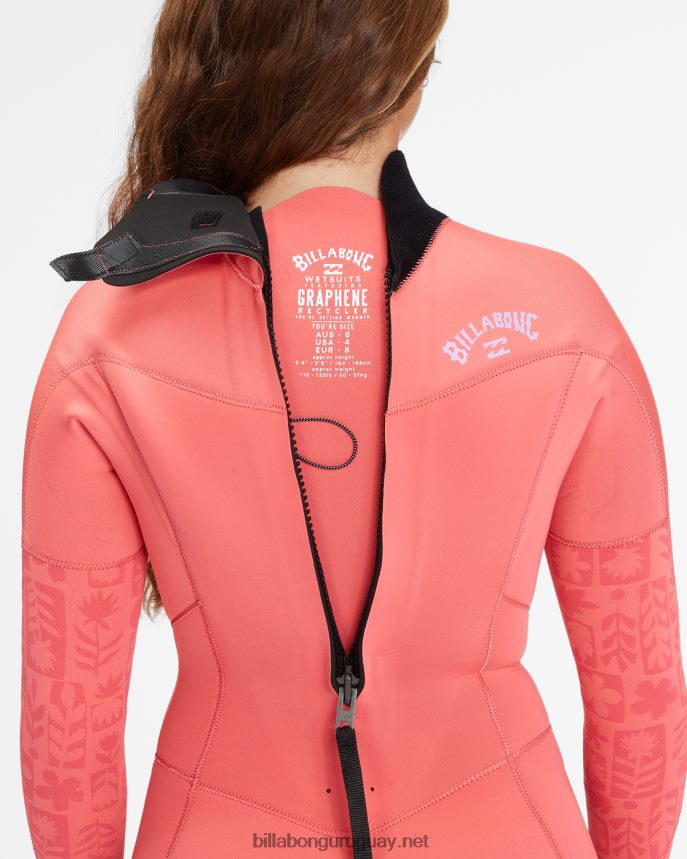 Traje de neopreno completo con cremallera trasera 3/2 Synergy mujer coral de la vendimia DR68442583 Billabong