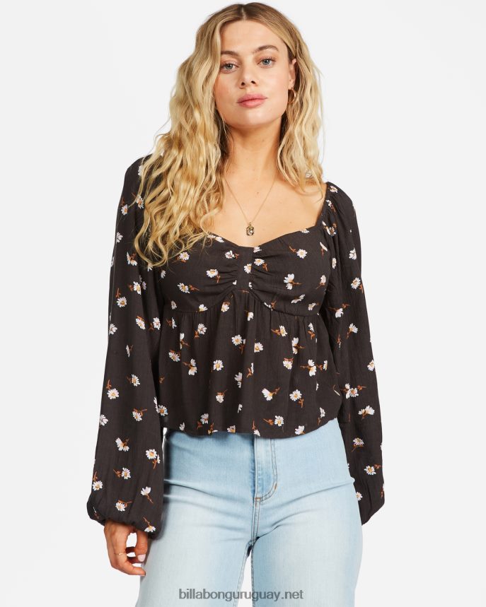 te amo más blusa de manga larga con escote corazón mujer apagado negro DR68442370 Billabong