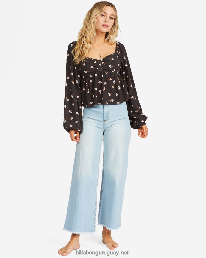 te amo más blusa de manga larga con escote corazón mujer apagado negro DR68442370 Billabong