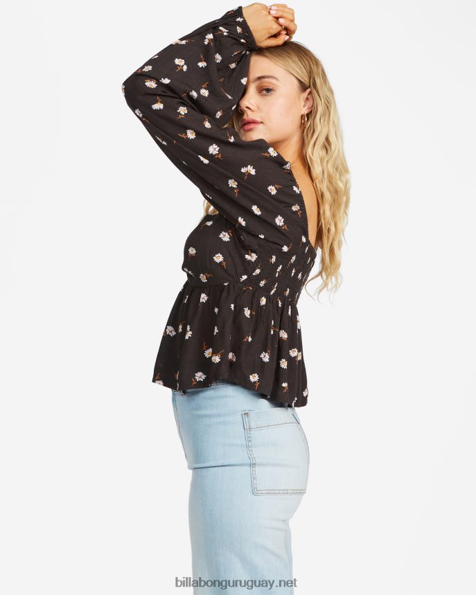 te amo más blusa de manga larga con escote corazón mujer apagado negro DR68442370 Billabong