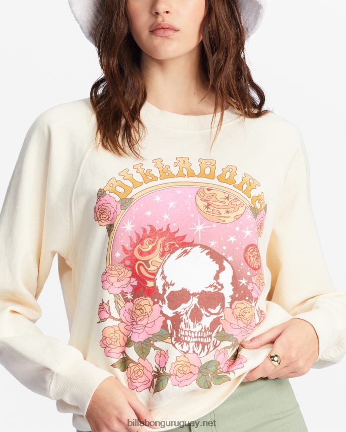 aquí vamos sudadera gráfica con cuello redondo mujer blanco antiguo DR68442218 Billabong