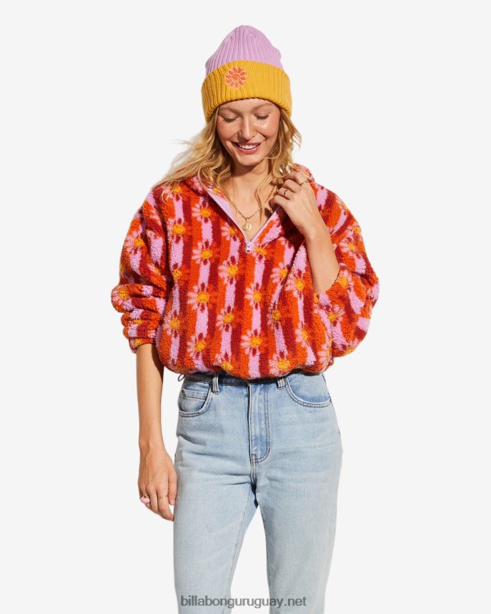 sudadera billabong x smiley acogedoras sonrisas mujer beso naranja DR68442186