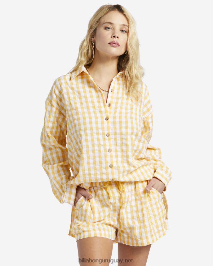 camisa de manga larga a cuadros mujer oro DR68441898 Billabong