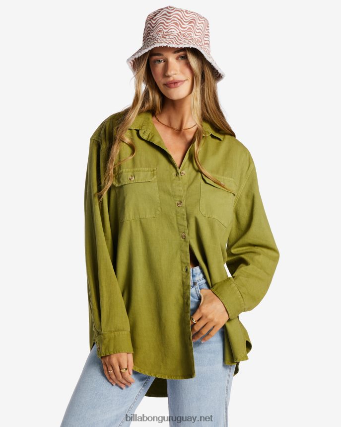 camisa de manga larga de sarga tan feliz mujer ojos verdes DR68442068 Billabong