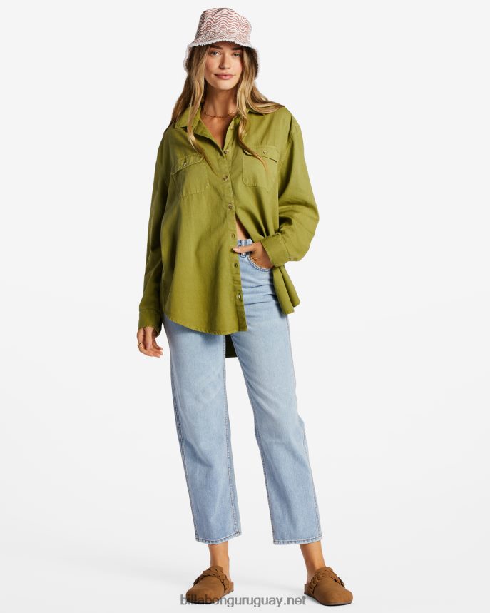 camisa de manga larga de sarga tan feliz mujer ojos verdes DR68442068 Billabong