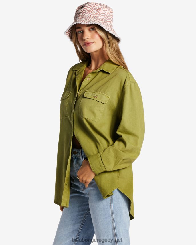 camisa de manga larga de sarga tan feliz mujer ojos verdes DR68442068 Billabong