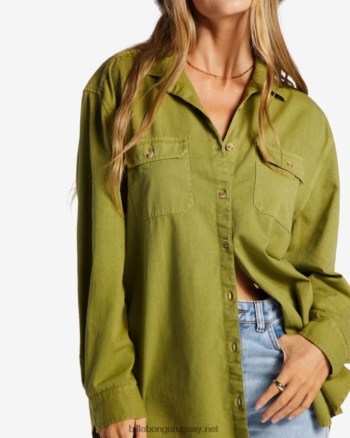 camisa de manga larga de sarga tan feliz mujer ojos verdes DR68442068 Billabong
