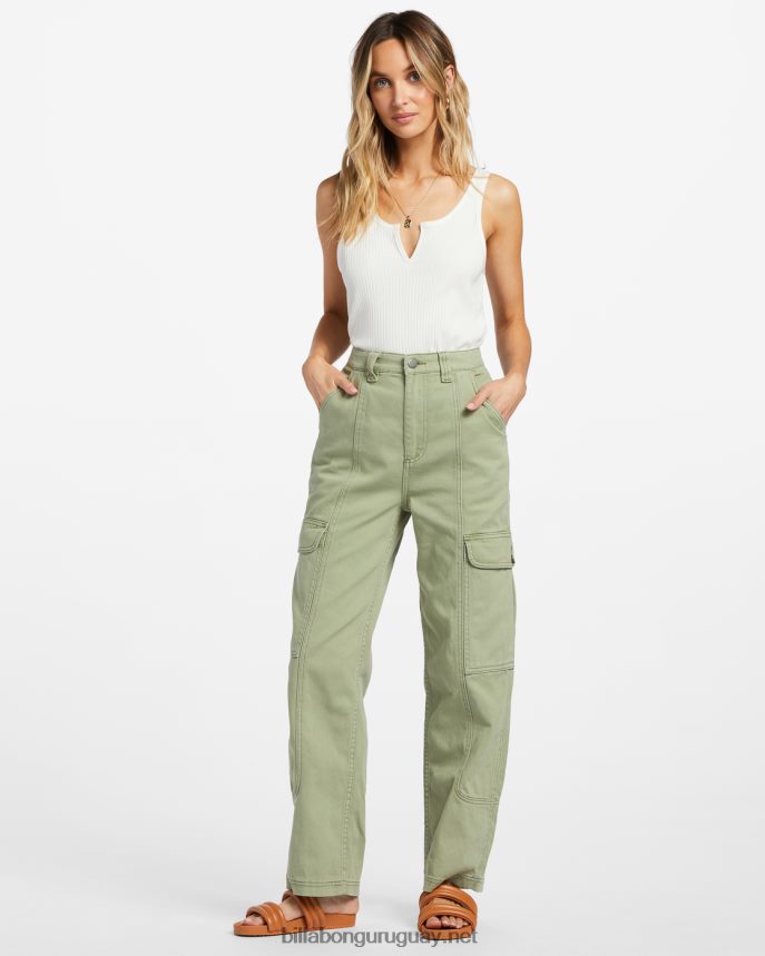 pantalones cargo de mezclilla de pared a pared mujer ejército DR68441878 Billabong