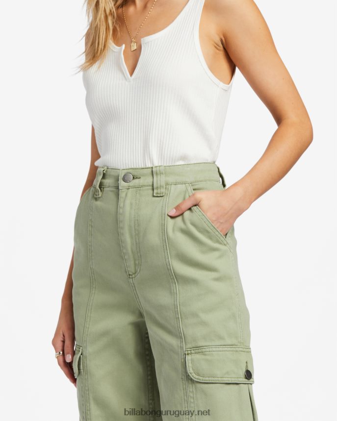 pantalones cargo de mezclilla de pared a pared mujer ejército DR68441878 Billabong