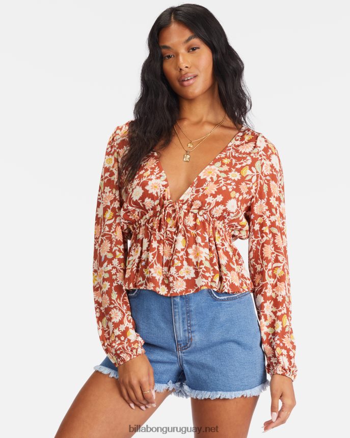 el tiempo pasa top corto de manga larga mujer arcilla roja DR68442274 Billabong