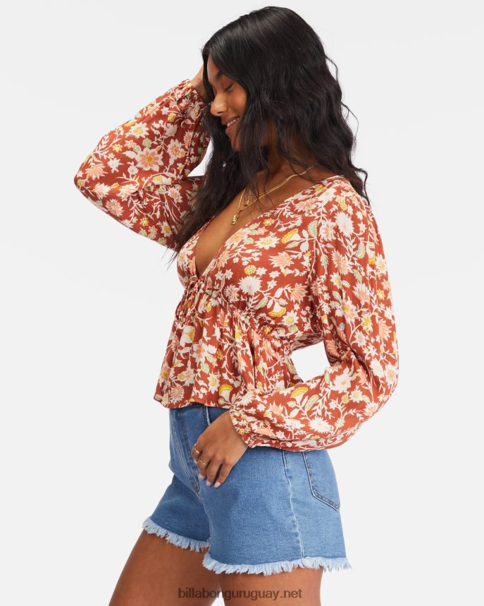 el tiempo pasa top corto de manga larga mujer arcilla roja DR68442274 Billabong