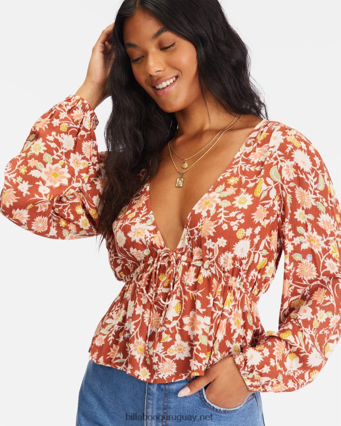 el tiempo pasa top corto de manga larga mujer arcilla roja DR68442274 Billabong
