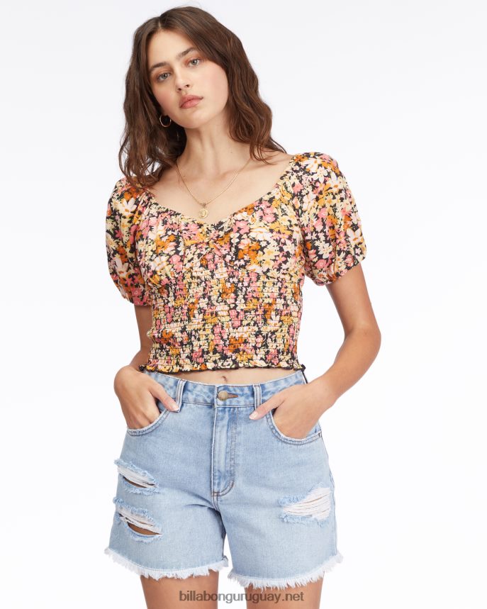 llevarse bien la parte superior de manga farol mujer negro multi DR68442251 Billabong