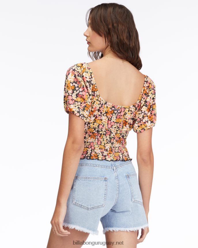 llevarse bien la parte superior de manga farol mujer negro multi DR68442251 Billabong
