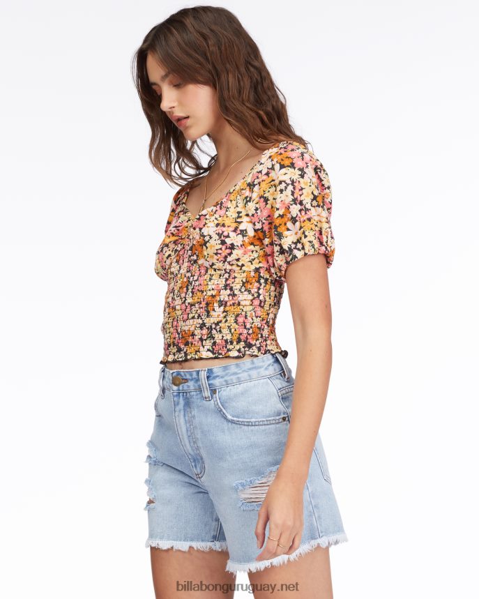 llevarse bien la parte superior de manga farol mujer negro multi DR68442251 Billabong